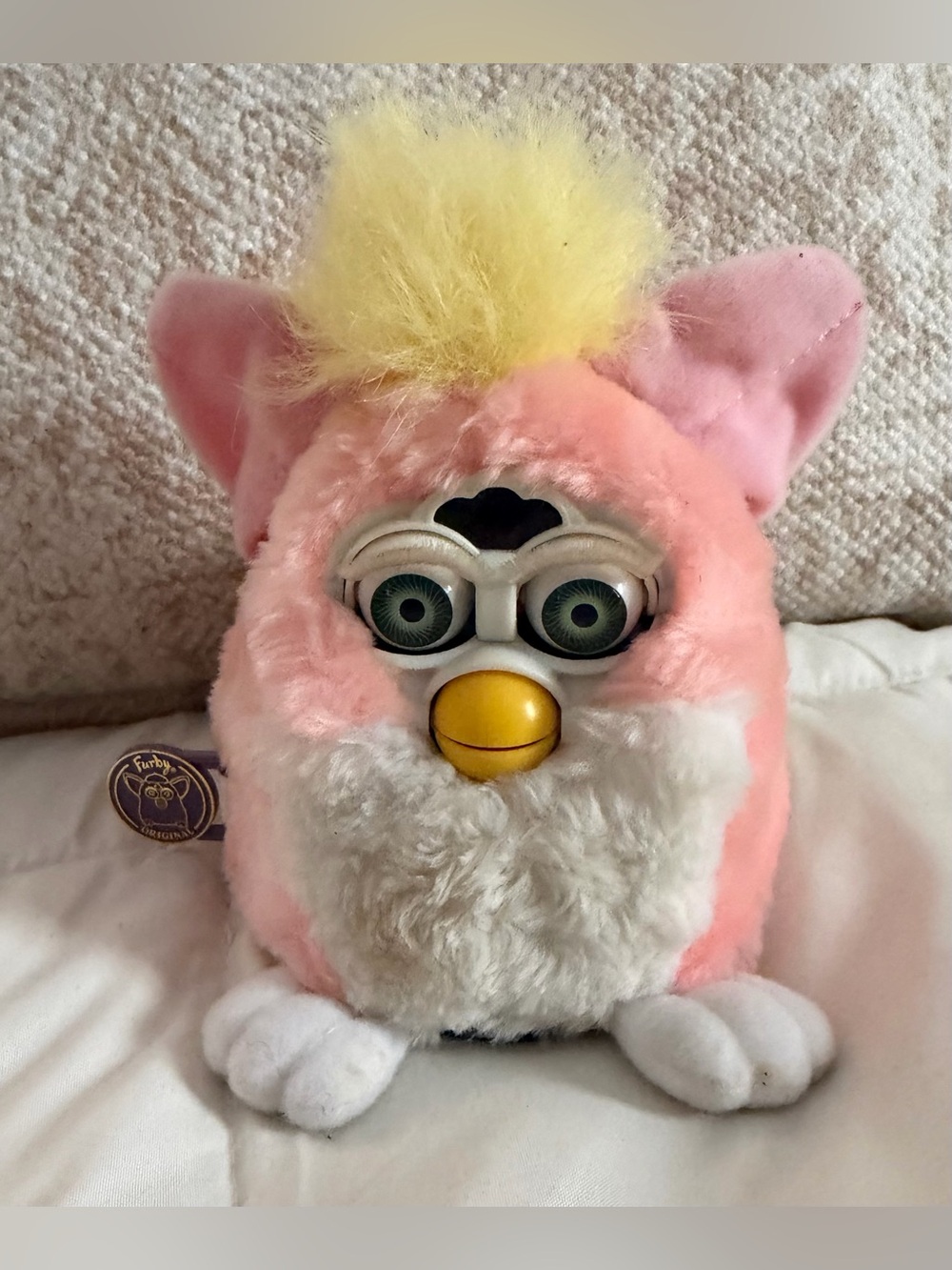 Furby Baby Peachy Pink Yellow White Tiger Electronics 1999 TESTED Working
